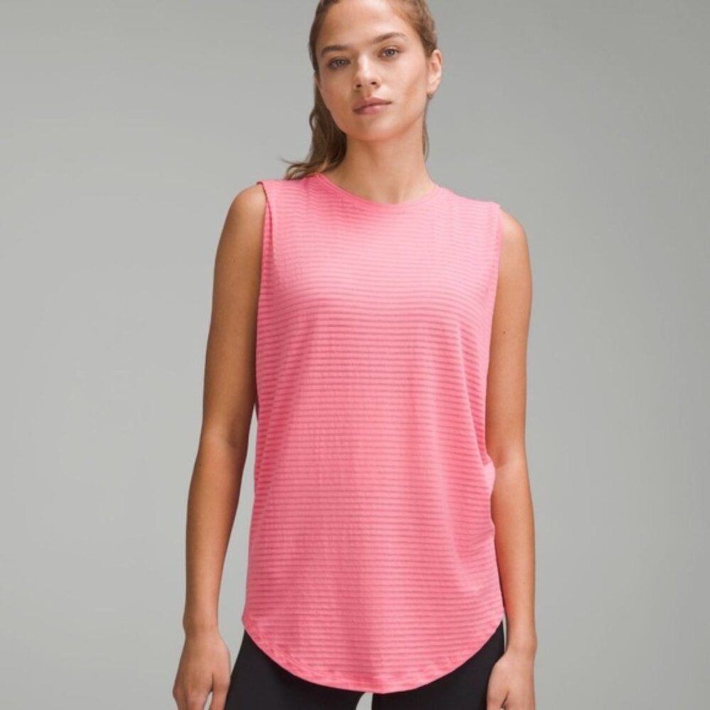 Lululemon Brunswick Muscle *Sheer Stripe, Sakura Pink, Size 12